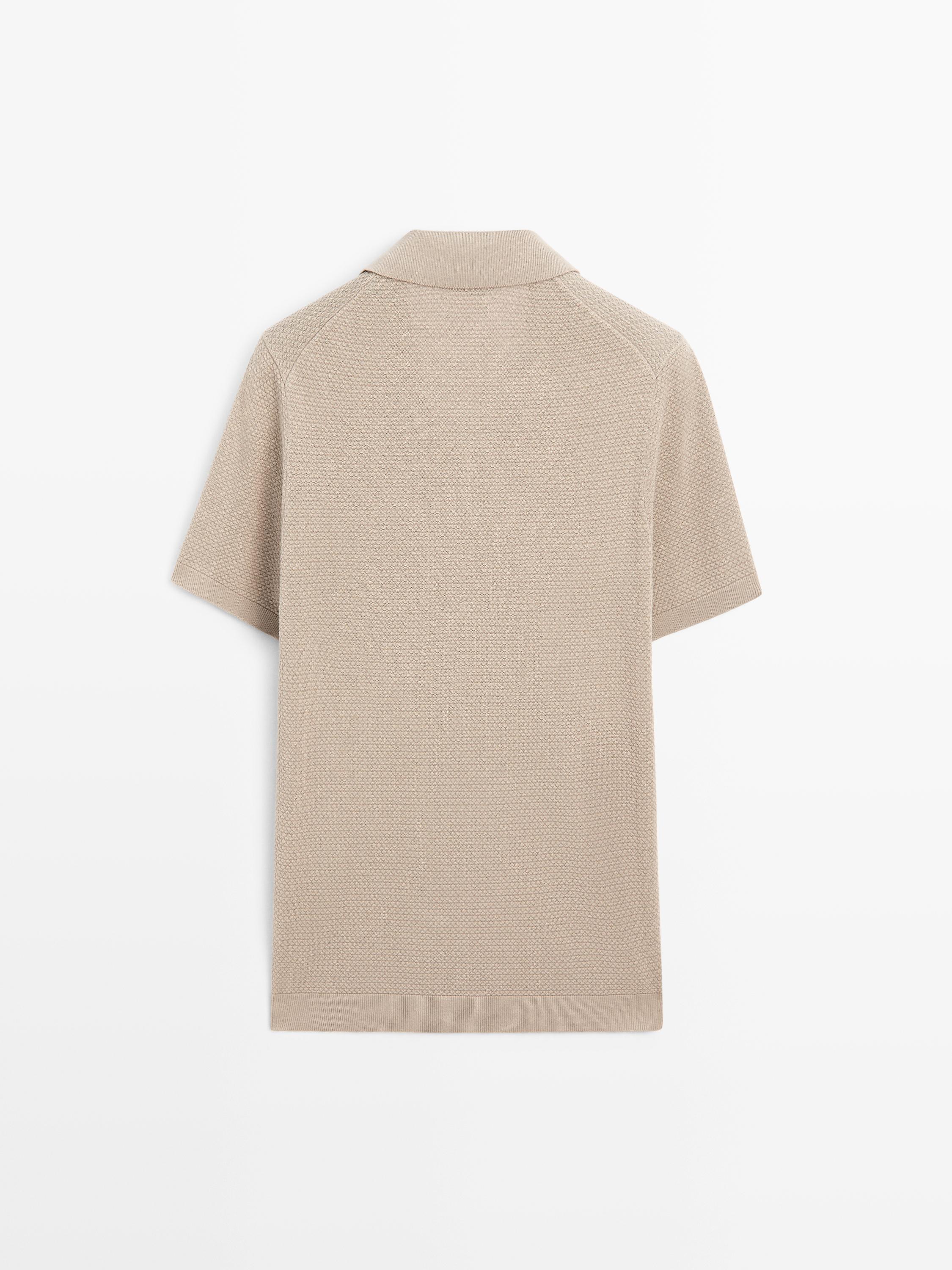 Textured knit V-neck polo shirt